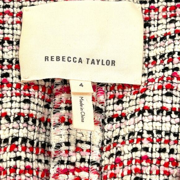 Rebecca Taylor Womens Size 4 Tweed Blazer Optic Striped Pink & Red Cotton Blend - Picture 5 of 7